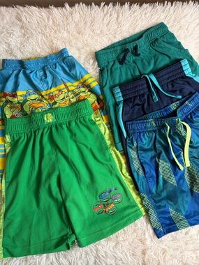 Kids Size XS (4-5) Green and Blue Shorts Bundle with Ninja Turtle Shorts